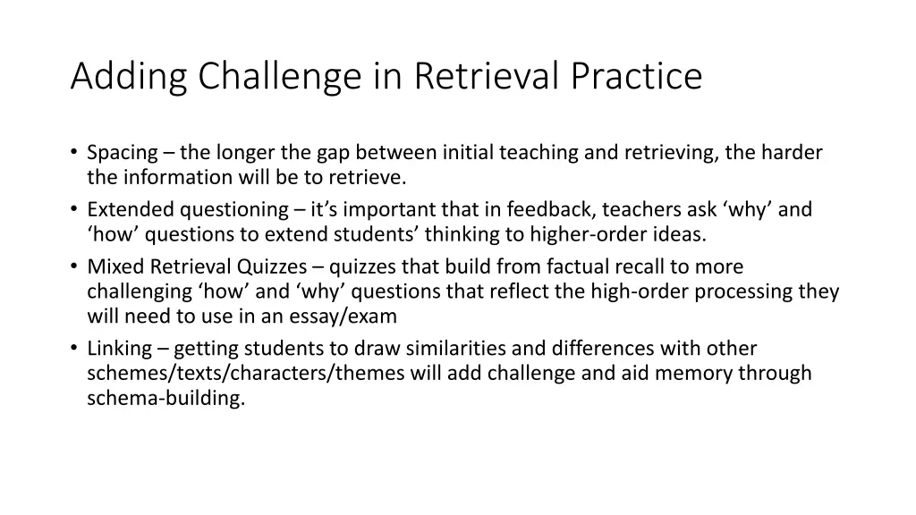 adding challenge in retrieval practice