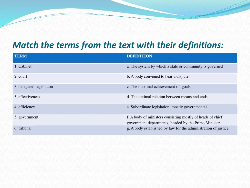 match the terms from the text with their