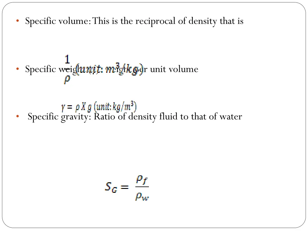 specific volume this is the reciprocal of density