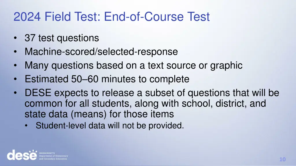 2024 field test end of course test