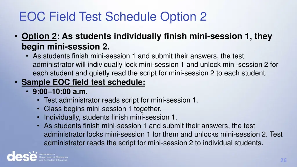 eoc field test schedule option 2