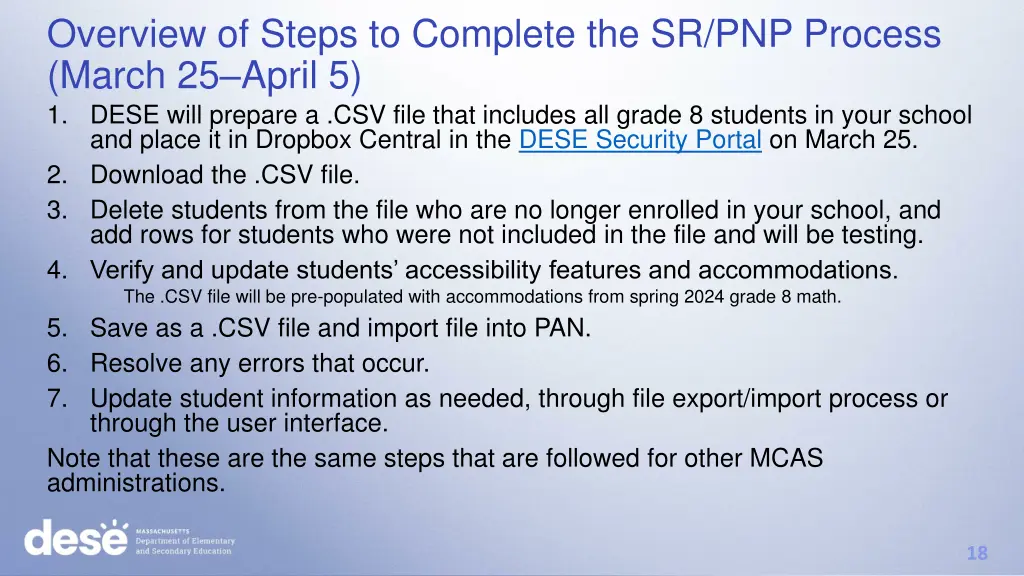 overview of steps to complete the sr pnp process