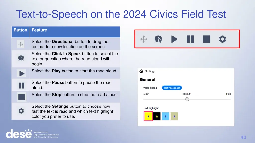 text to speech on the 2024 civics field test 1