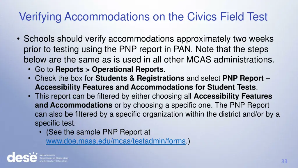 verifying accommodations on the civics field test