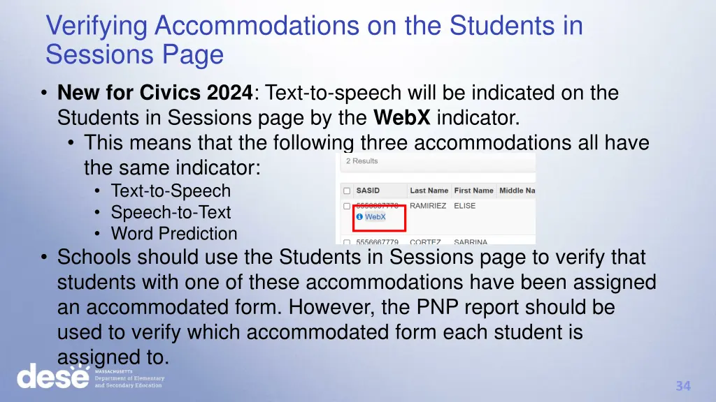 verifying accommodations on the students