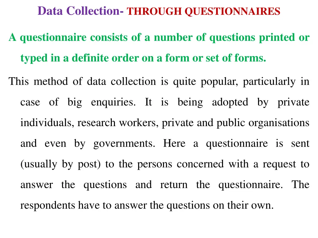 data collection through questionnaires