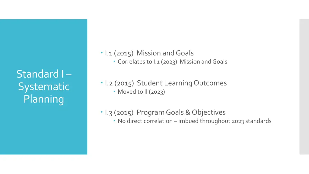 i 1 2015 mission and goals correlates to i 1 2023