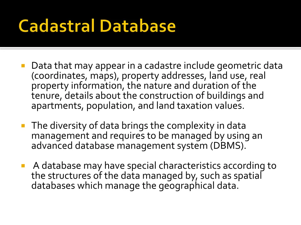 data that may appear in a cadastre include