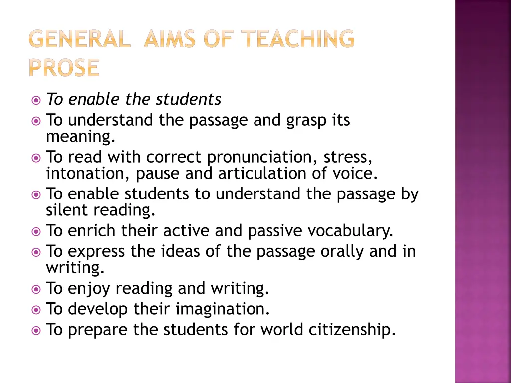 general aims of teaching prose