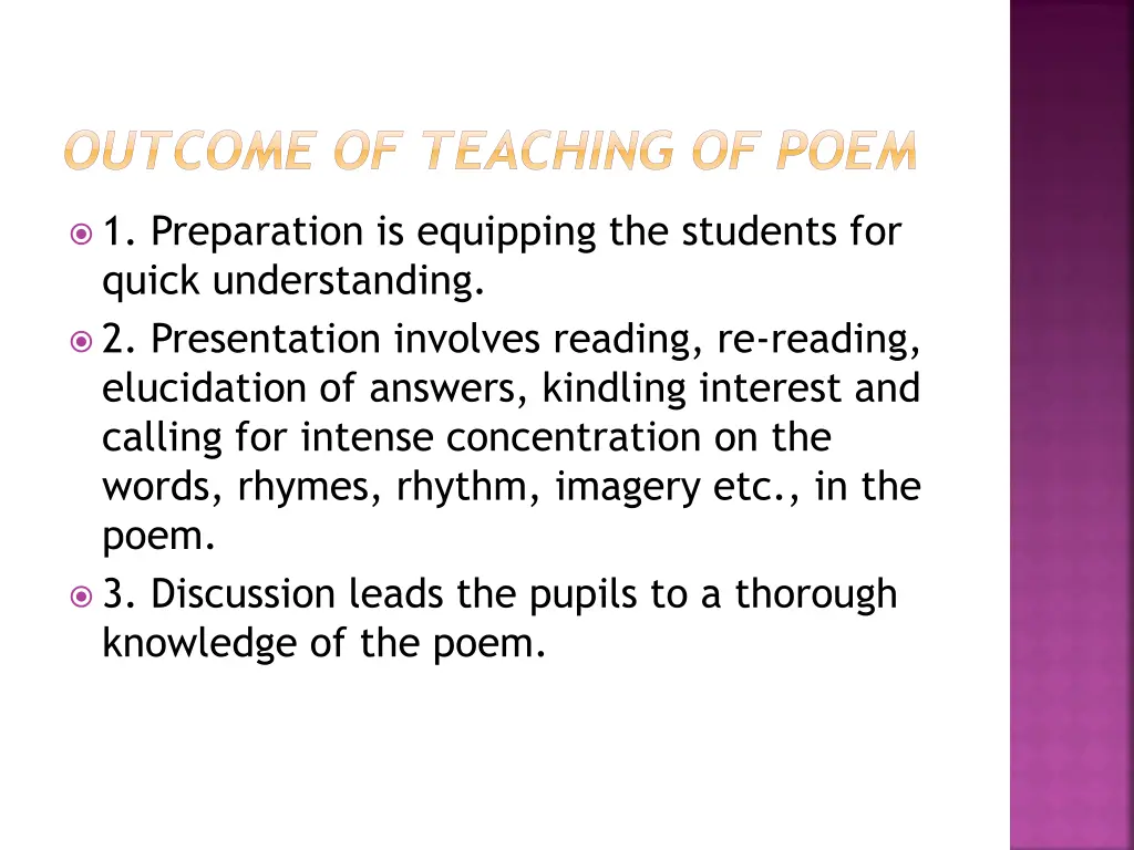 outcome of teaching of poem