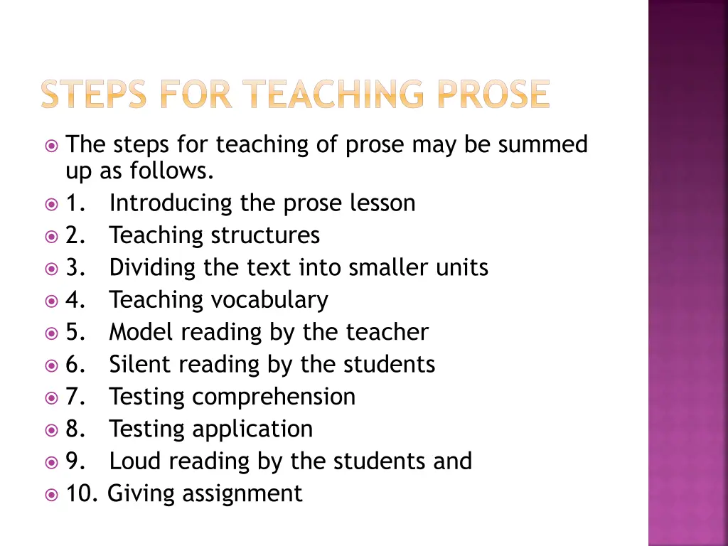 steps for teaching prose