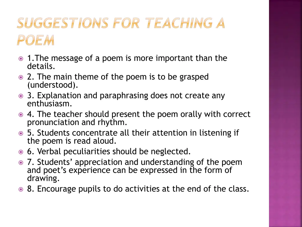 suggestions for teaching a poem