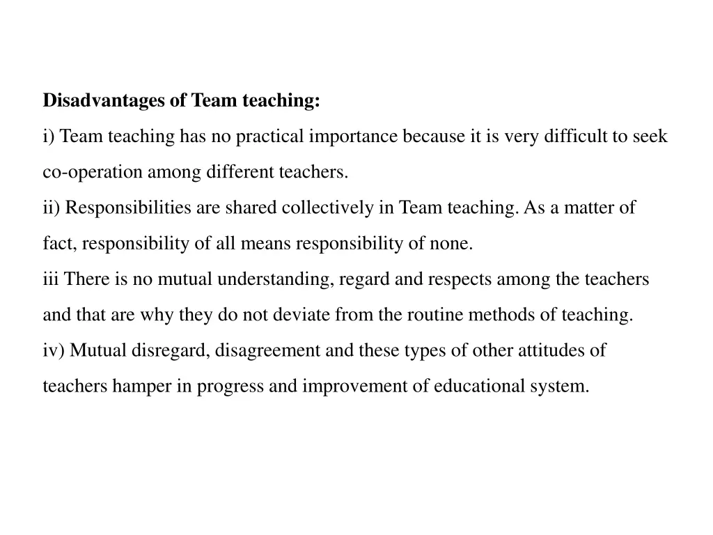 disadvantages of team teaching