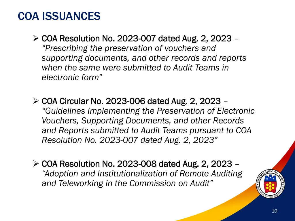 coa issuances 2