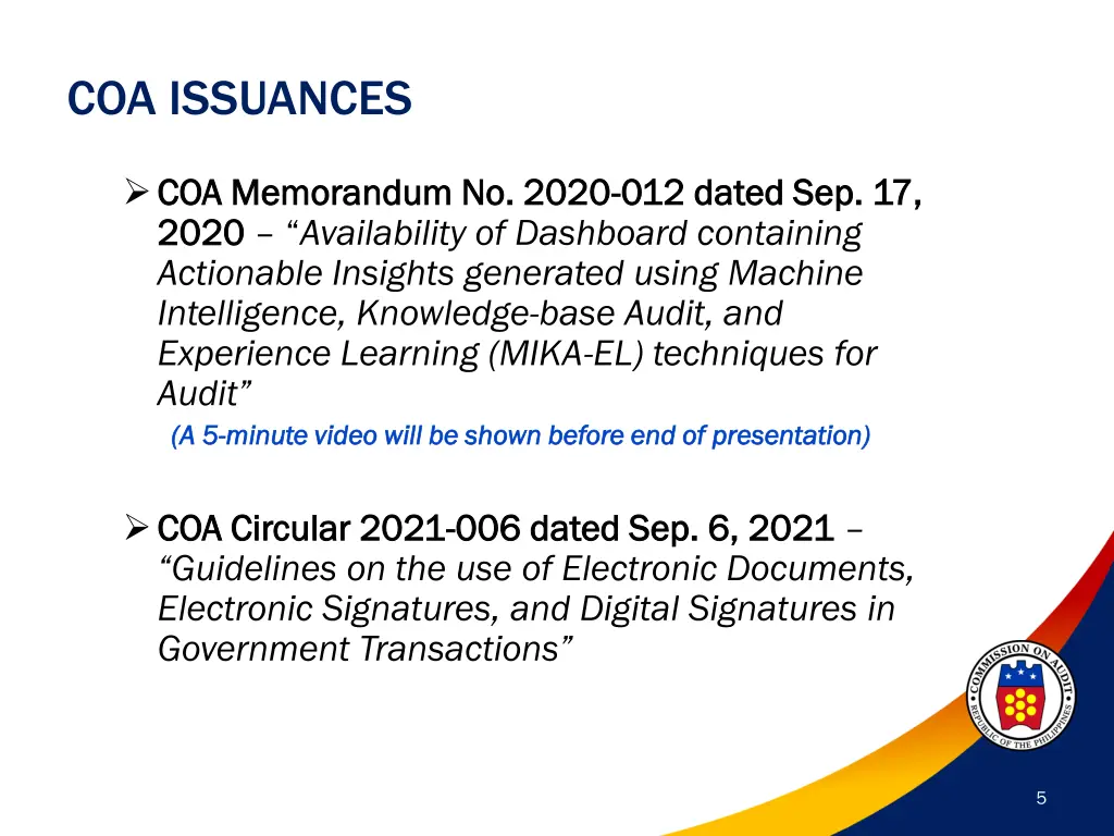 coa issuances