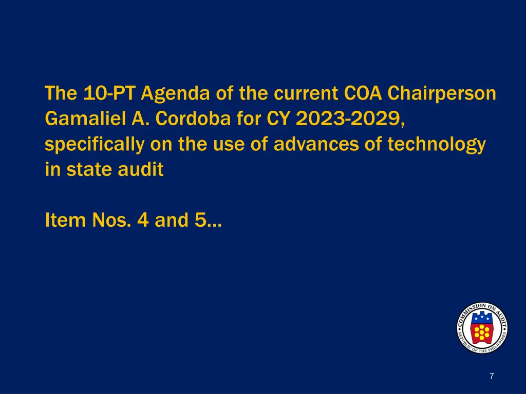 the 10 pt agenda of the current coa chairperson