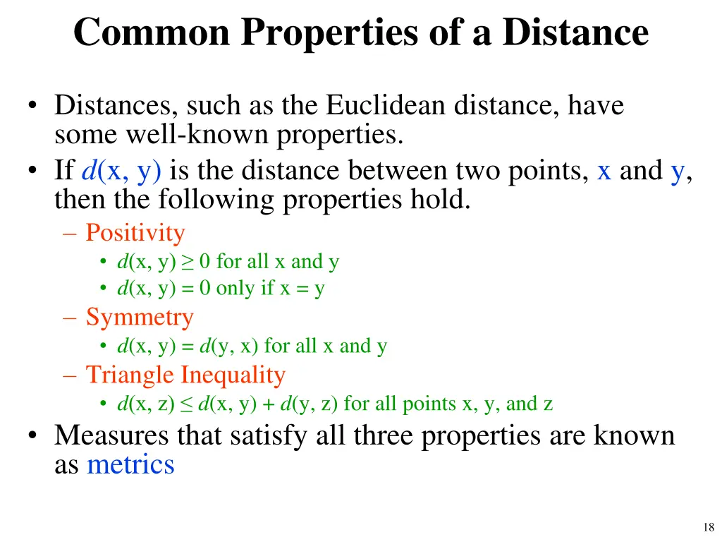 common properties of a distance