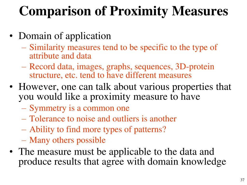 comparison of proximity measures