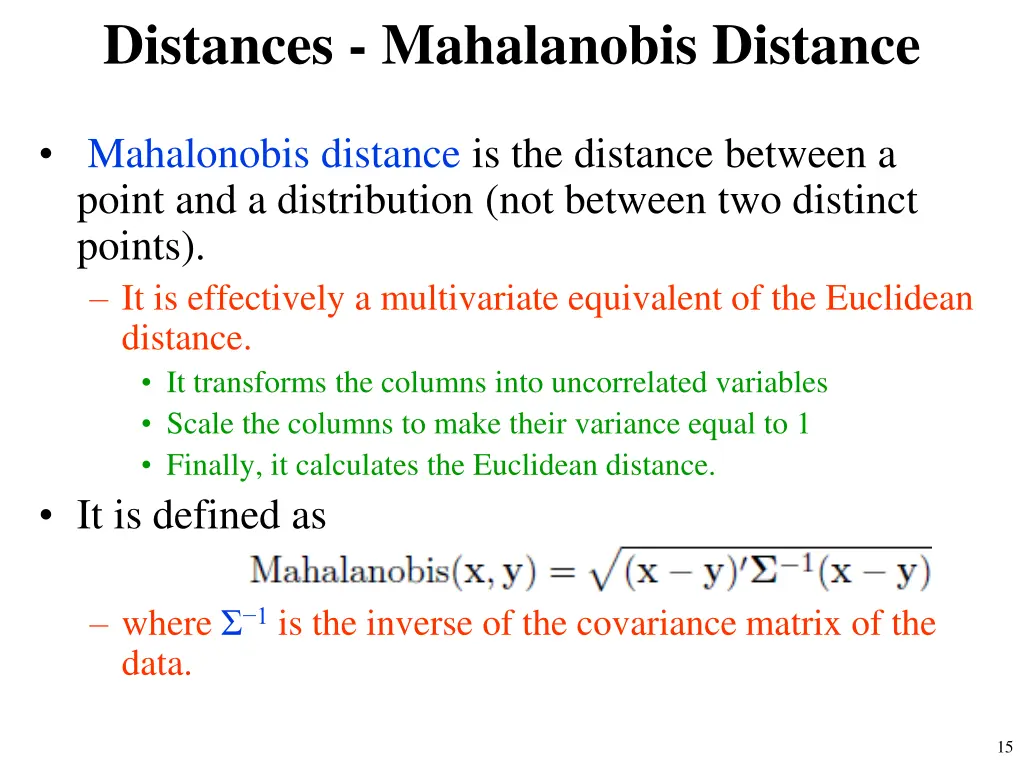 distances mahalanobis distance