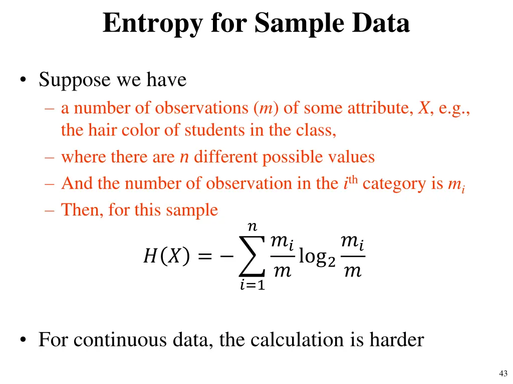 entropy for sample data