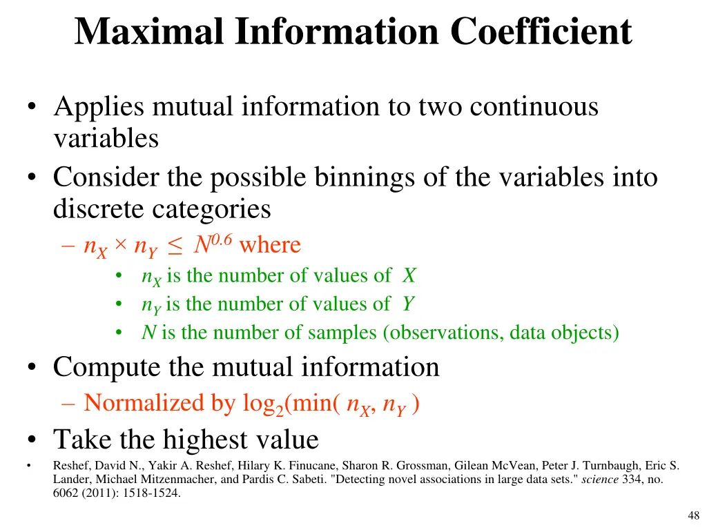 maximal information coefficient