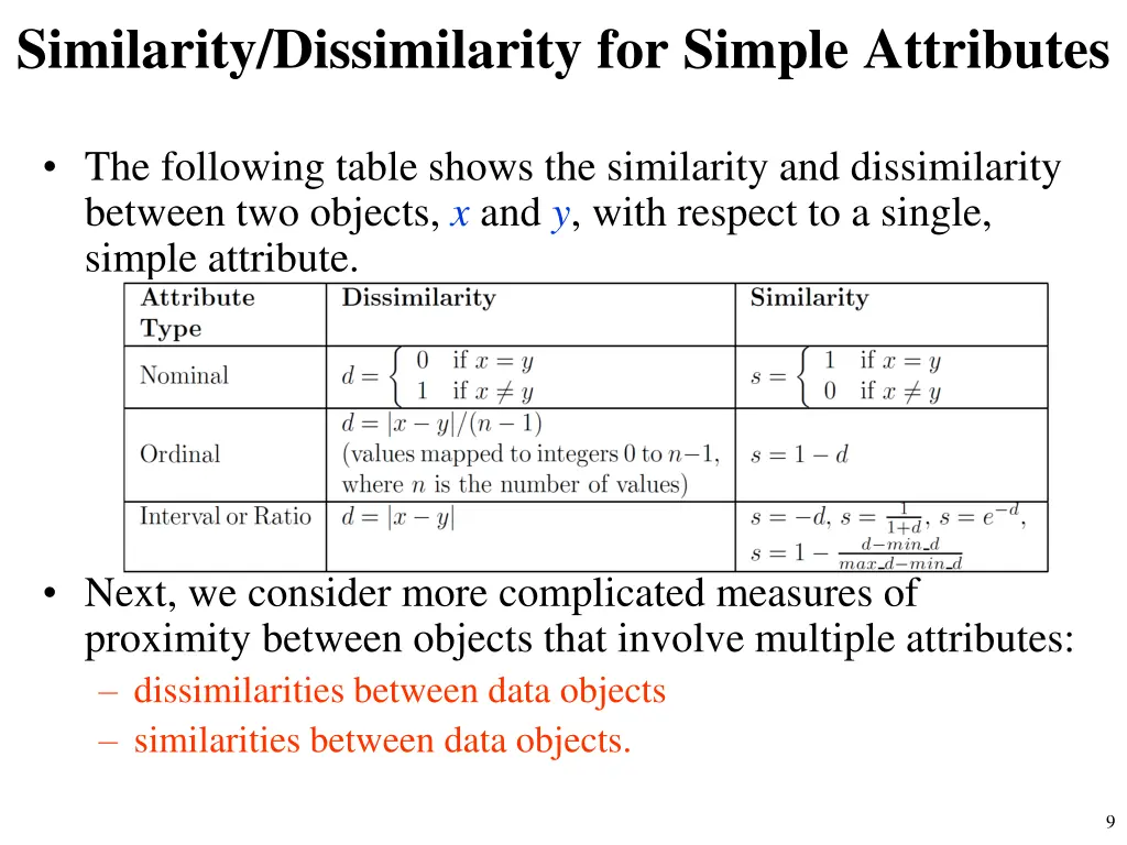 similarity dissimilarity for simple attributes