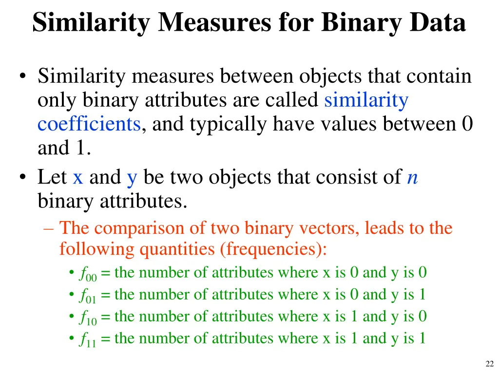 similarity measures for binary data