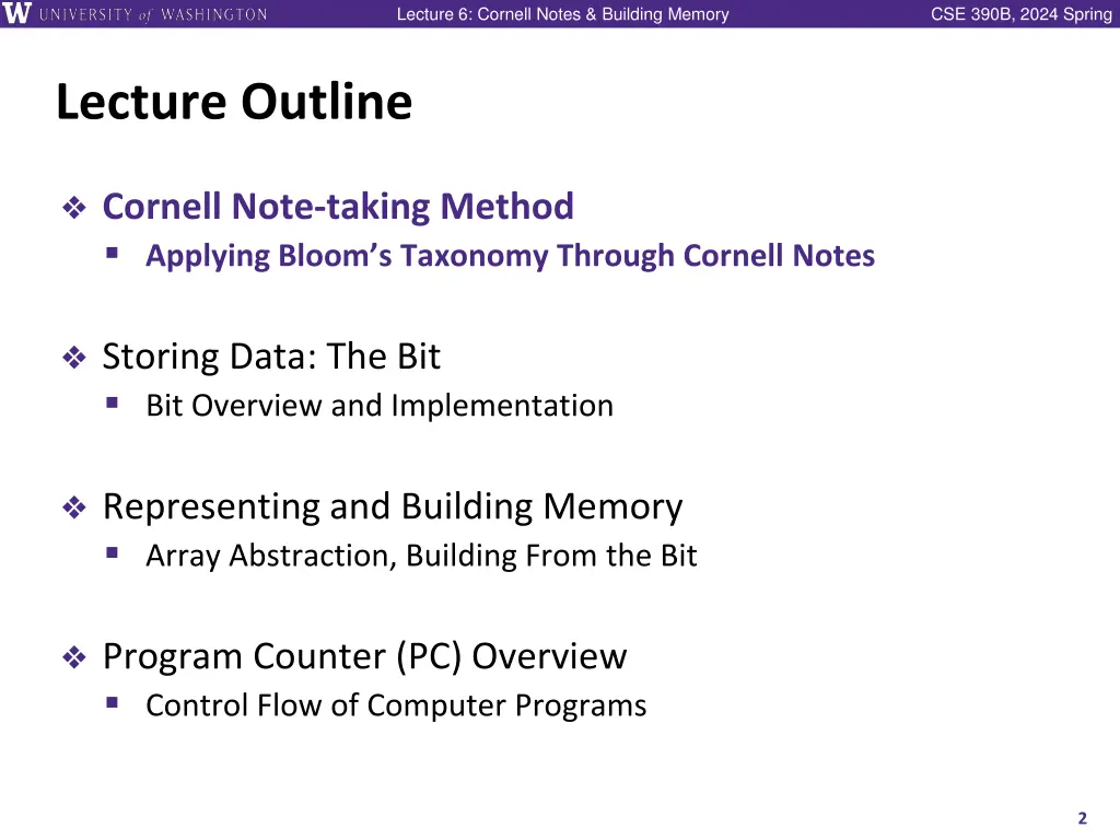 lecture 6 cornell notes building memory