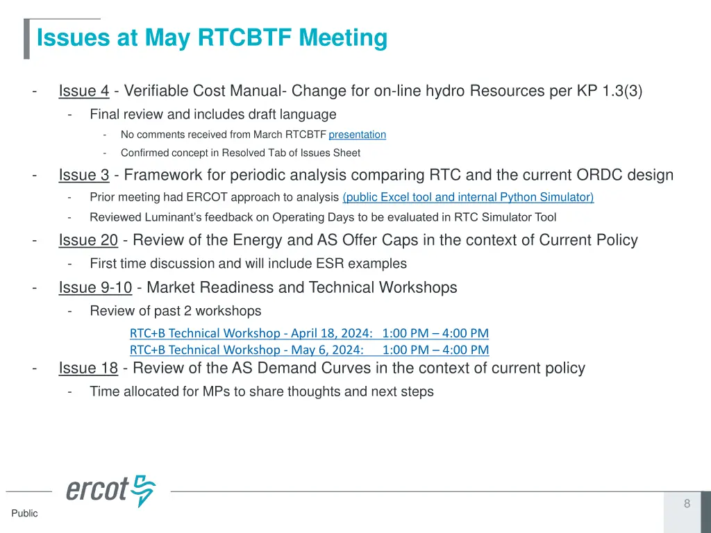 issues at may rtcbtf meeting