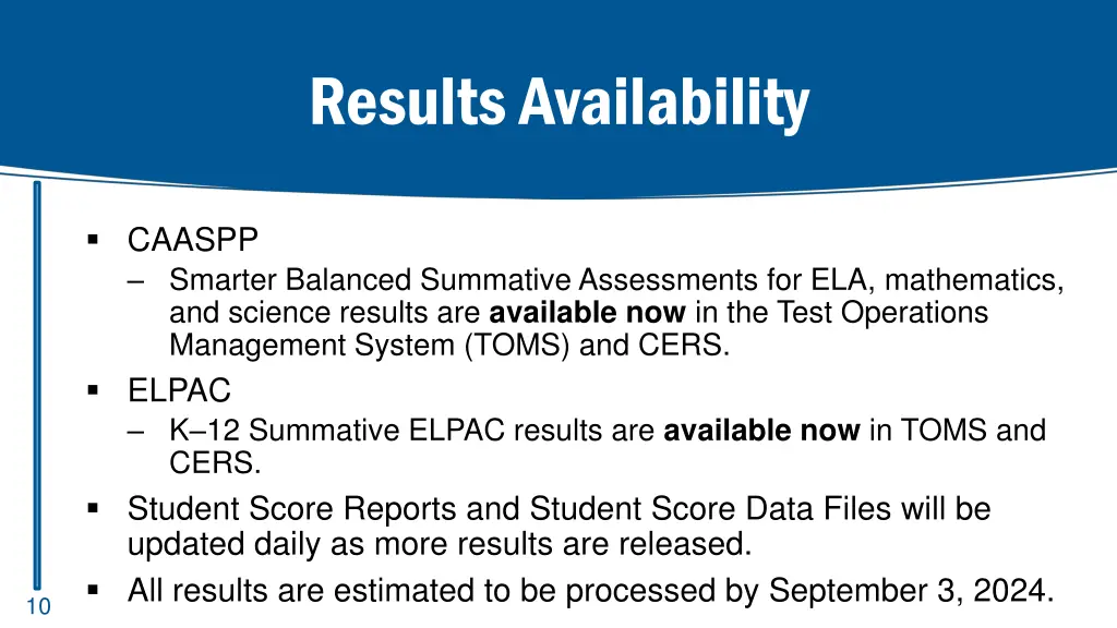 results availability