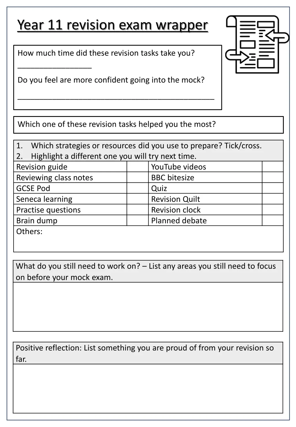 year 11 revision exam wrapper