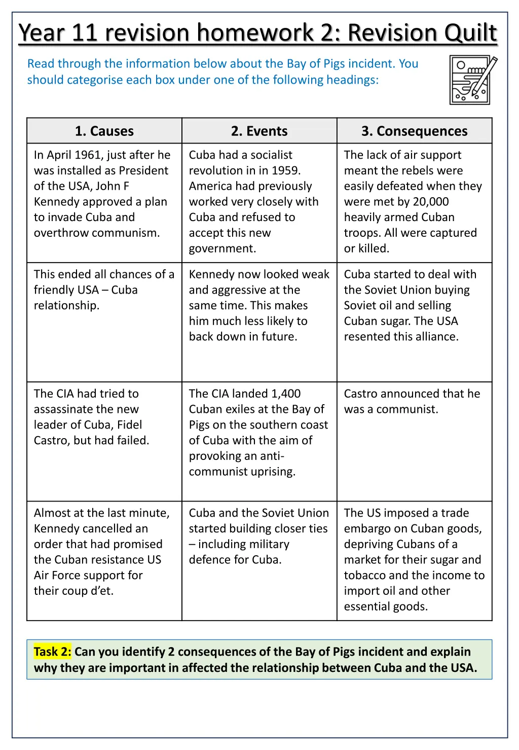 year 11 revision homework 2 revision quilt