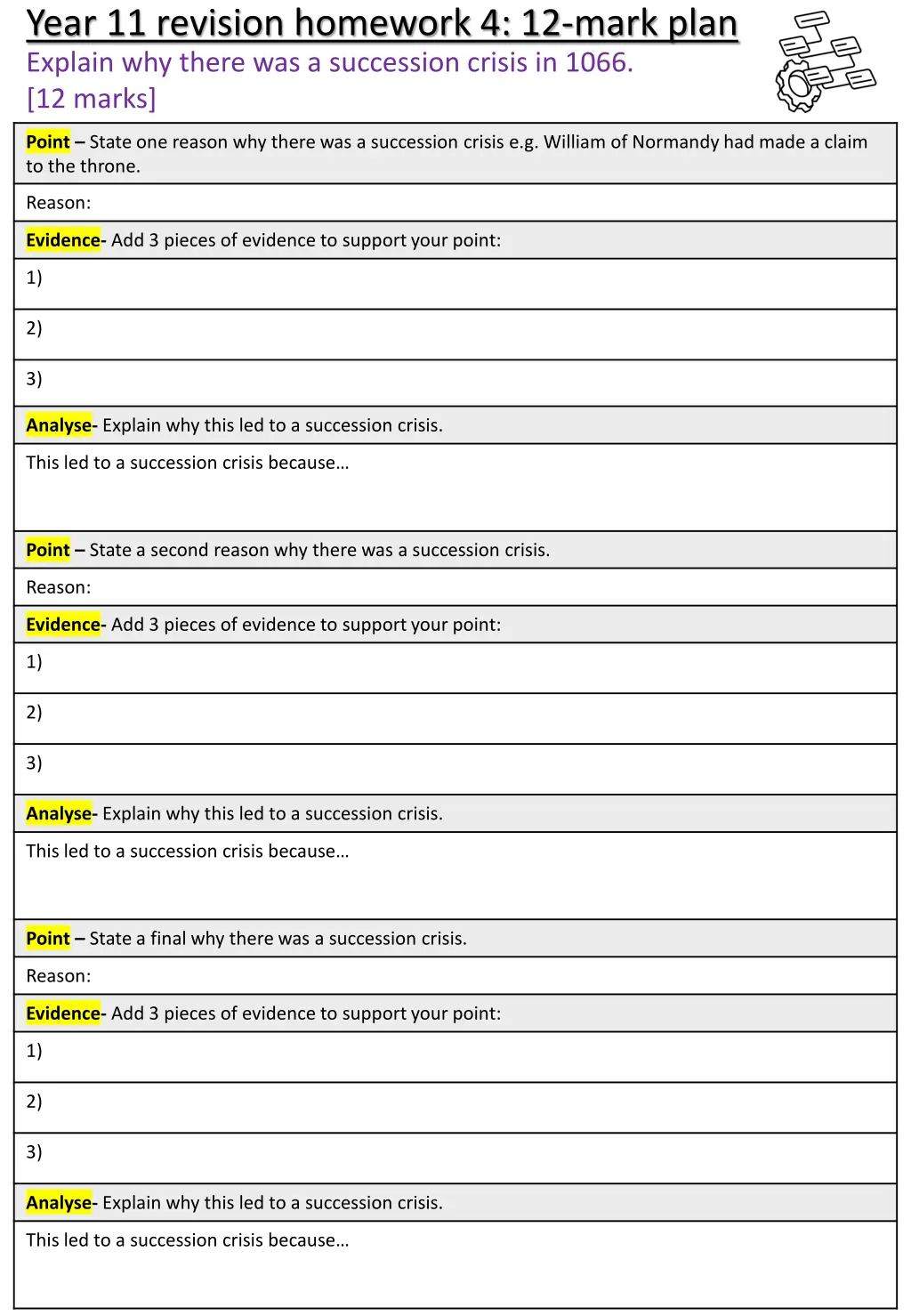 year 11 revision homework 4 12 mark plan explain