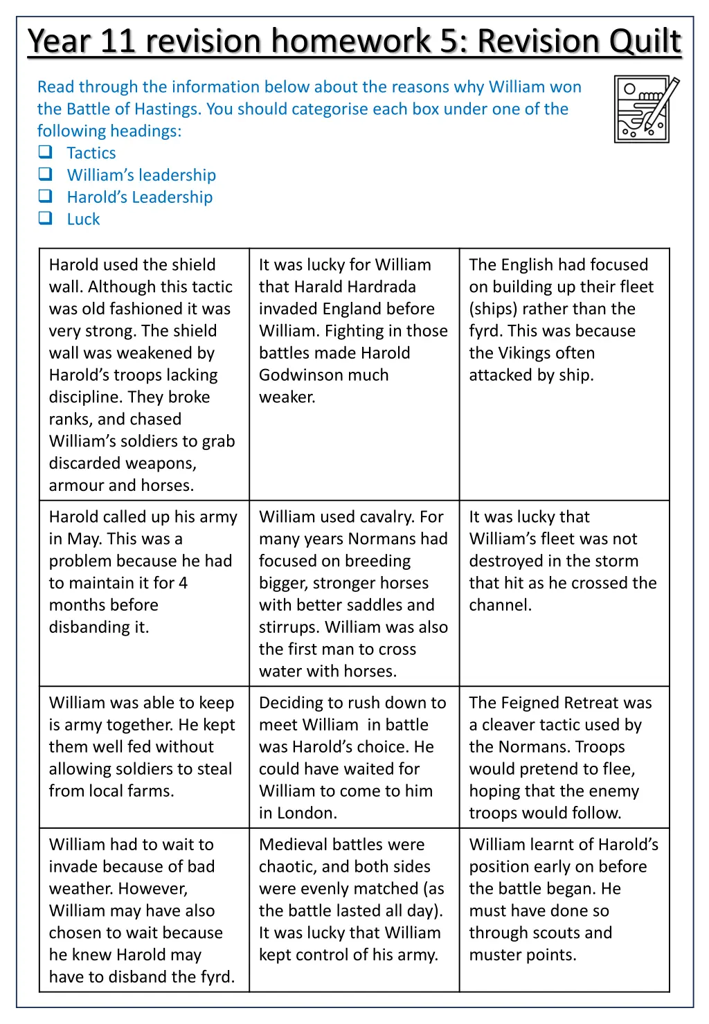 year 11 revision homework 5 revision quilt