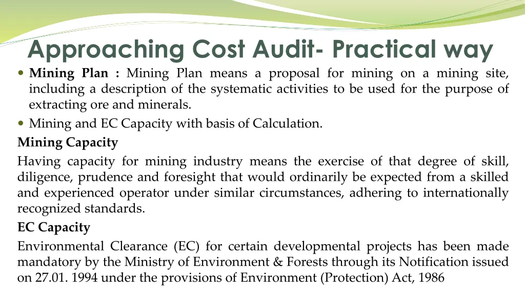 approaching cost audit practical way mining plan