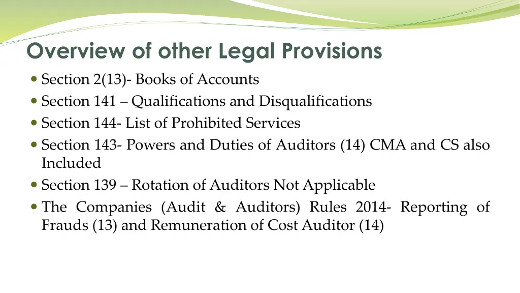 overview of other legal provisions