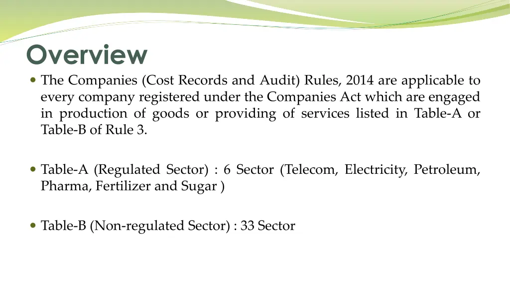 overview the companies cost records and audit