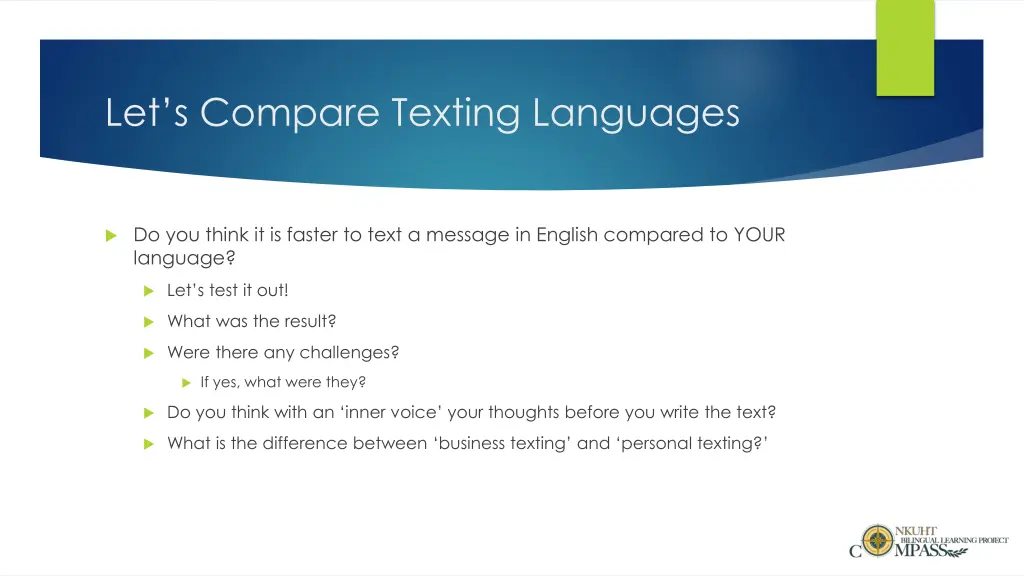 let s compare texting languages