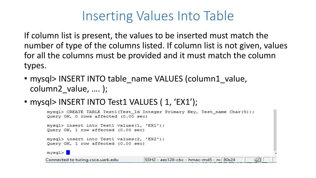 inserting values into table