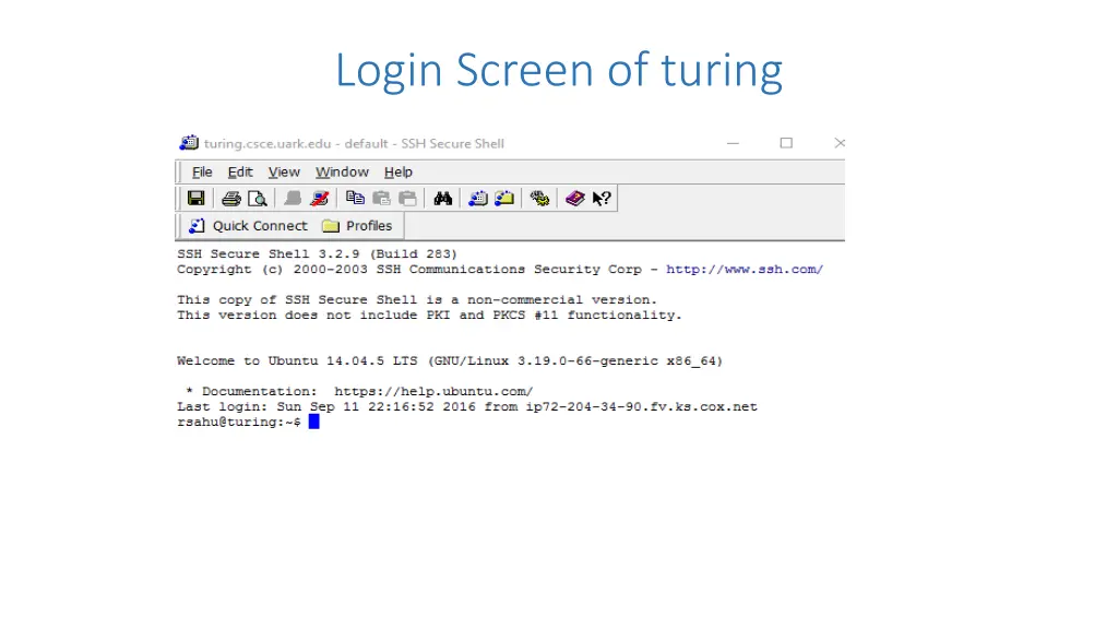 login screen of turing