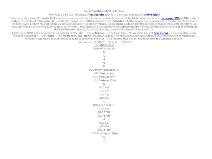 gene translation rna protein