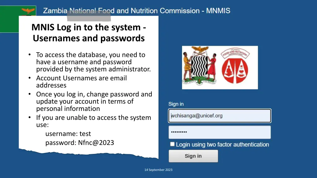 mnis log in to the system usernames and passwords