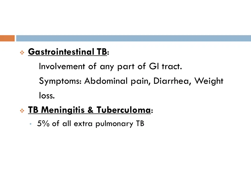 gastrointestinal tb involvement of any part