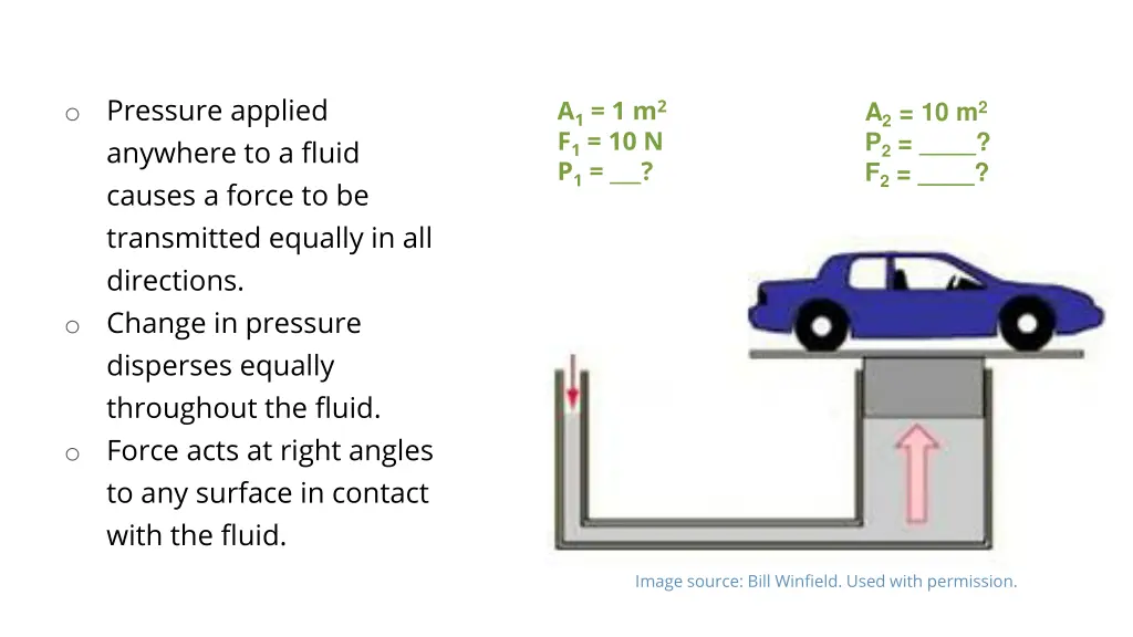 o pressure applied anywhere to a fluid causes