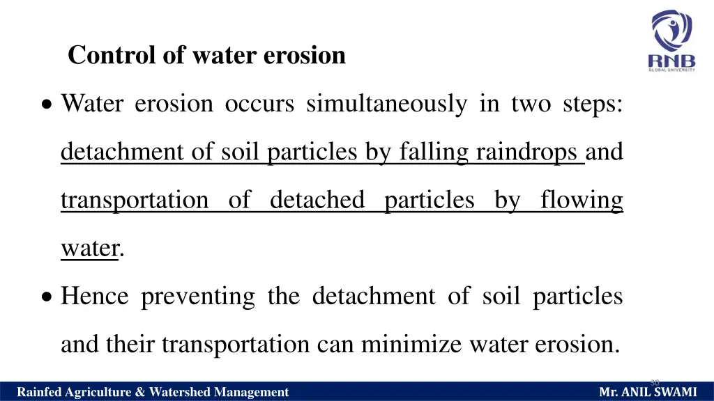 control of water erosion