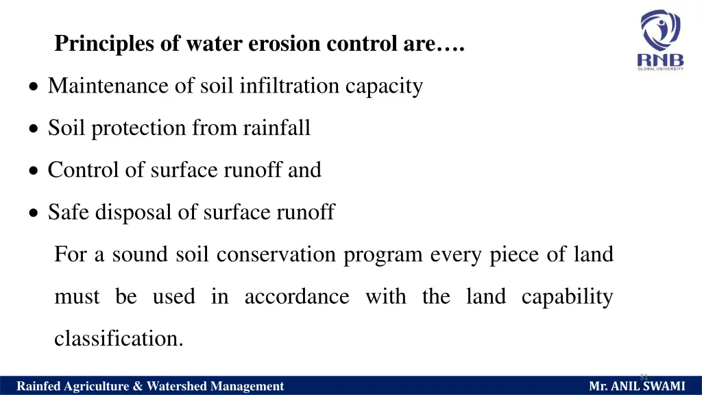 principles of water erosion control are