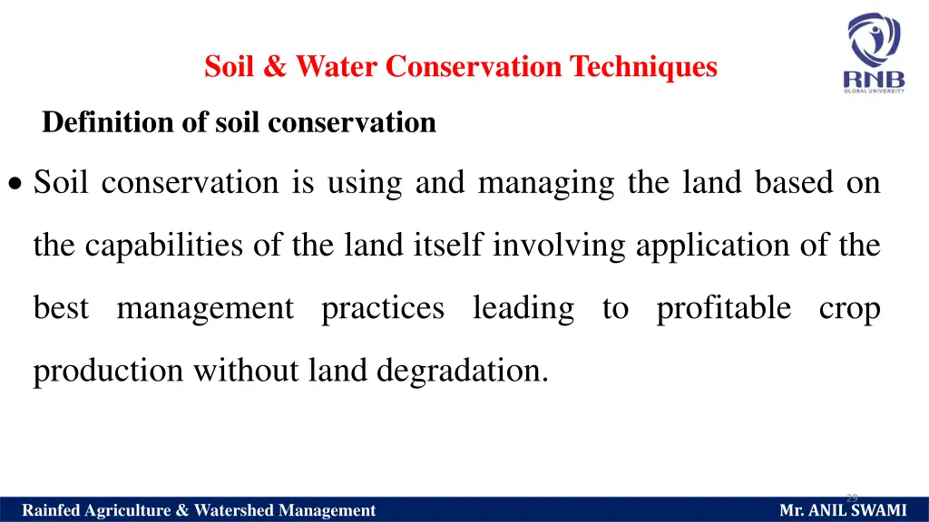 soil water conservation techniques