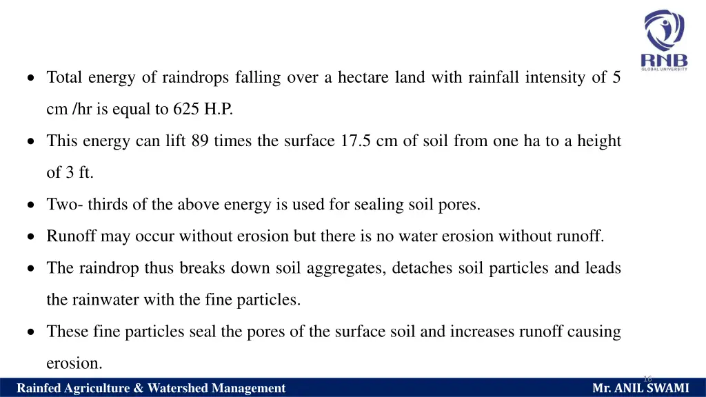 total energy of raindrops falling over a hectare