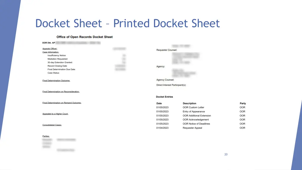 docket sheet printed docket sheet