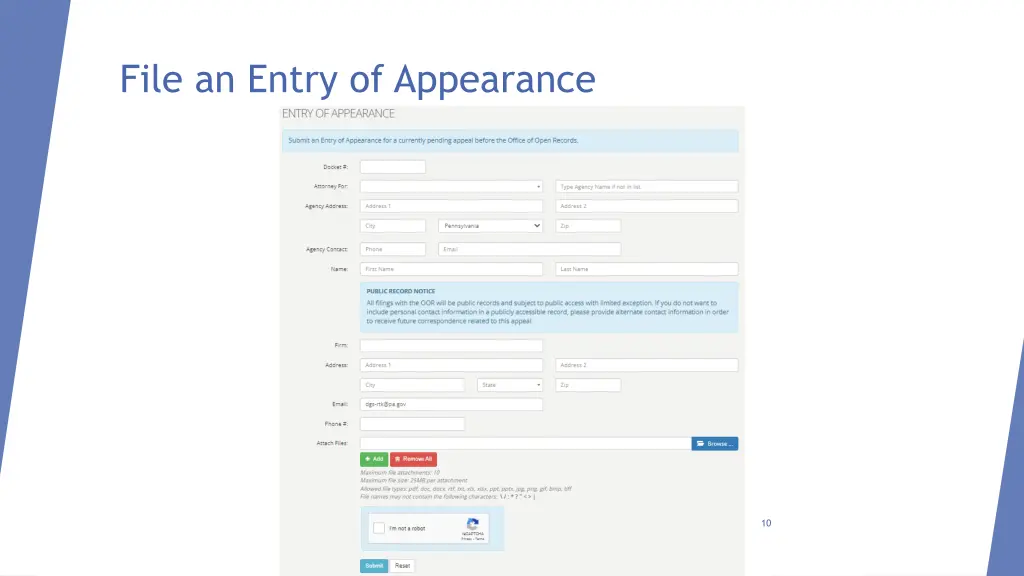 file an entry of appearance